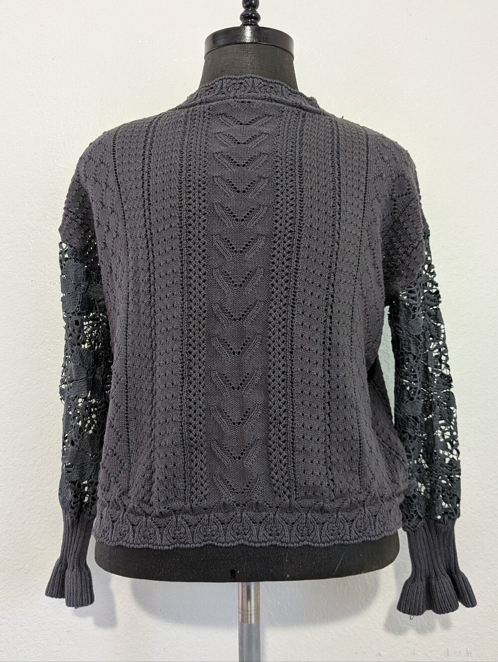 Women’s Dark Gray Knit Sweater with Ruffle Sleeves Size Medium